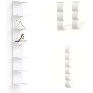 7 Tier White Floating Shelves, Wall Shelf Unit for Wall Decor Vanity Bedroom Living Room, Vertical Wall-Mount Shelves, Narrow Storage Shelving, 4-Tier Lack Display Shelf, 35.9 x 7.9 x 7.9 in Set of 2