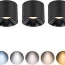 12W Dimmable LED Ceiling Spot Lights Indoor, 5CCT 2700K-6000K Selectable,CRI 95+ 4.72 inch Black Aluminum Matte Cylinder Spotlight Modern Minimalist Focus Ceiling Downlight Fixtures, 3 Pack