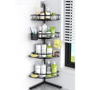 Aitatty Corner Shower Caddy Standing: 4-tier Rustproof Shower Organizer Shelf - Floor Shower Corner Shelf Rack Stand for Bathroom, Black