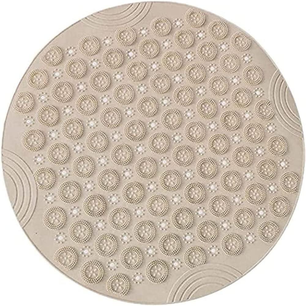 Shower Mat, Round Shower Stall Mat, PVC Bathtub Mat, Non Slip Bath Mat with Suction Cups and Drain Holes, Machine Washable for Bathroom Bathtub Swimming Pool(21.65in,Khaki)