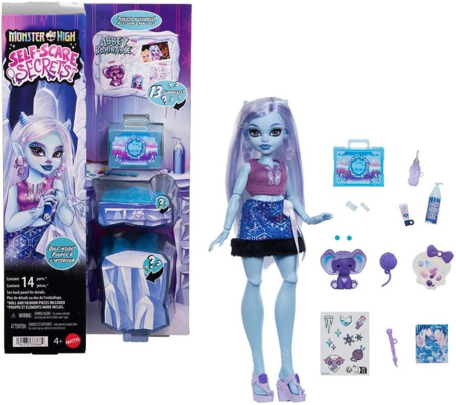 Monster High Self-Scare Secrets Abbey Bominable Doll and Accessories Set with 13 Realistic Surprises Like Henna, Painting and Crochet Crafts