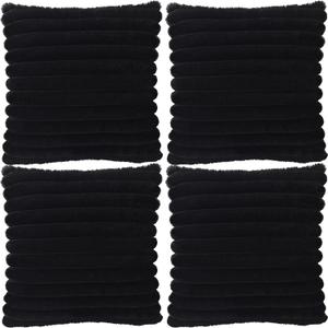 4 Pack 20x20 Pillow Cover Velvet Pillow Covers, Faux Fur Square Throw Pillow Covers for Living Room Decorations Throw Pillow Case, Throw Pillow Cover Cushion Cover for Home Sofa Bedroom Car, Black