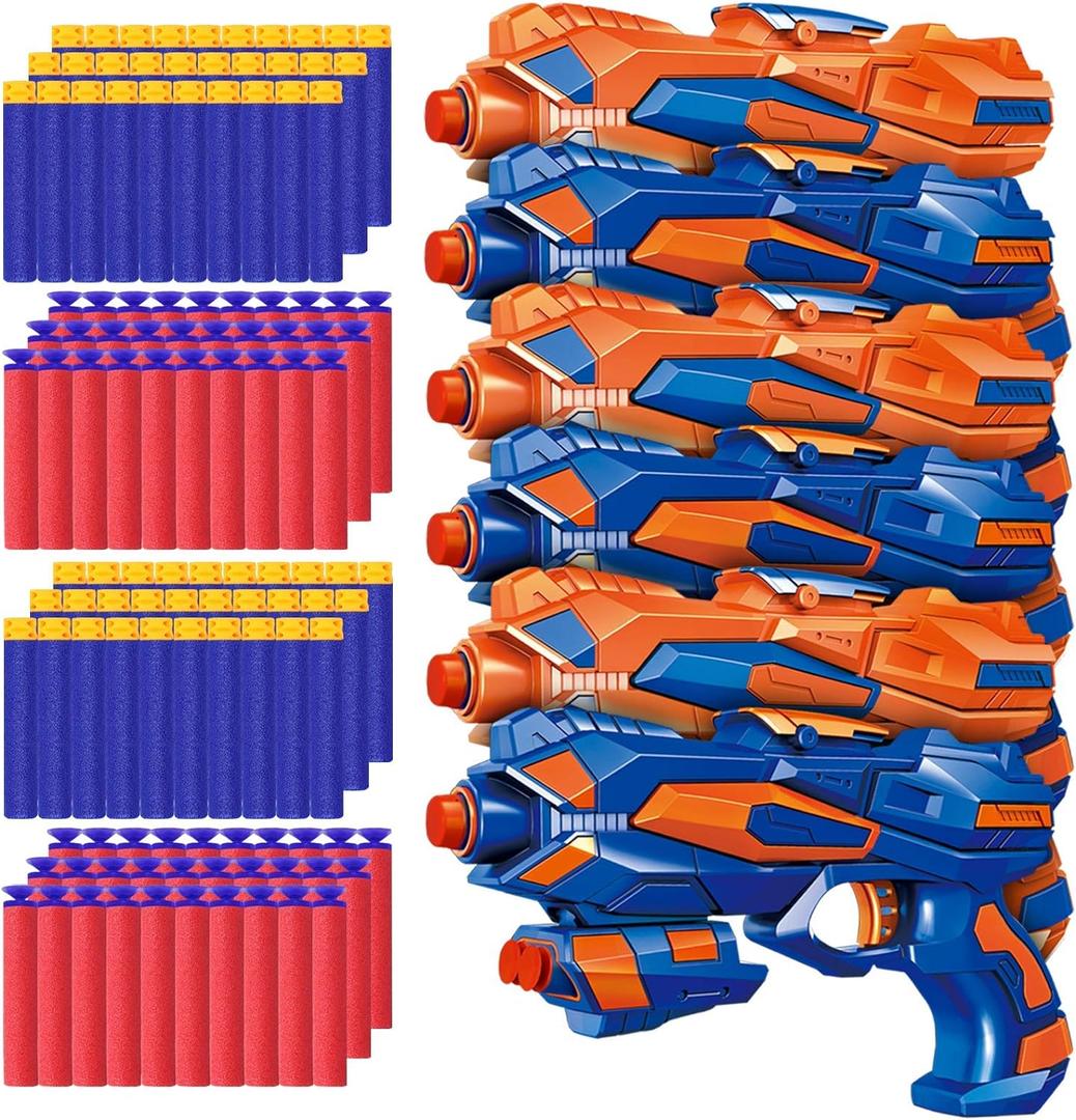 POKONBOY 6 Pack Blaster Toys Guns for Boys Fit for Nerf Bullets, Toy Guns with 120 PCS Refill Foam Darts for Boys Girls Birthday Gifts Party Favors Hand Gun Toys for 6+ Year Old Kids