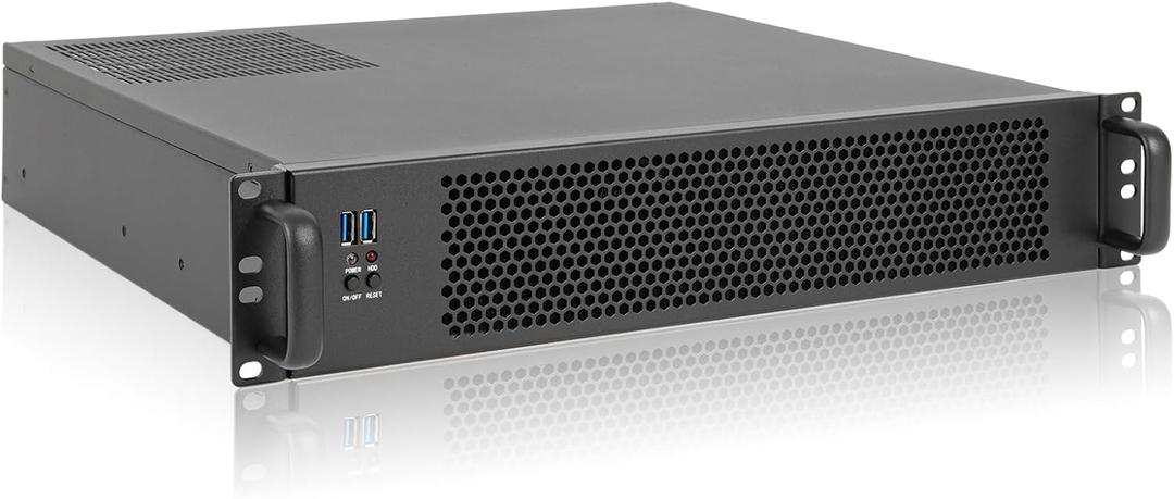 RackChoice MicroATX/Mini-ITX 2U Rackmount Server Chassis max 7x3.5 Bay / USB3.0 with 2.0 Adapter Support ATX PSU Either top or Side Cooling Depth 15.7" Black