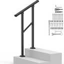 Outdoor Handrails for 1-2 Steps, Stair Railing Kit for Concrete & Porch Steps, Adjustable Black Iron Hand Rail for Seniors, Easy Installation, Retro Arch Design