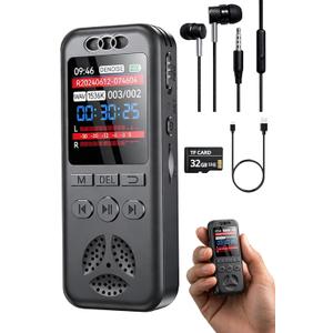32GB Digital Voice Recorder, Small Voice Activated Recorders with Playback, 1536Kbps Audio, 70dB Noise Reduction, A-B Repeat Recording Device Portable Mini for Lectures, Meetings, Interview etc