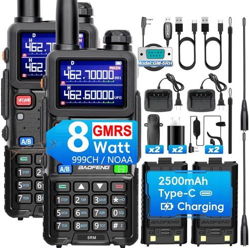 8W GMRS Handheld Radios BAOFENG Radio Repeater Capable Walkie Talkies Long Range Two Way Radios, NOAA/FM/UHF/1.25M/VHF Receiver& Scanner, 999CH, Frequency Match, 2500mAh Type-C Battery, 2 Pack