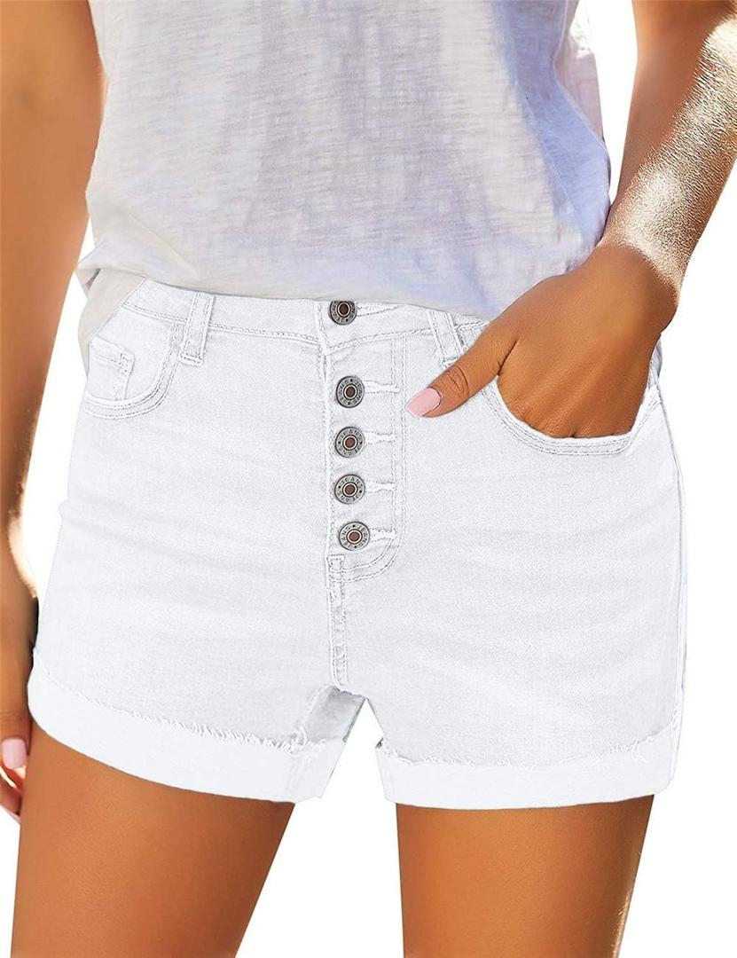 Angerella Denim Shorts for Women Mid Rise Ripped Jean Shorts Stretchy Folded Hem Hot Short Jeans (Small, #001 White)