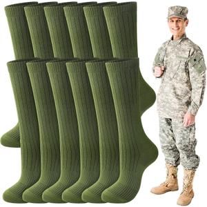 Hercicy 6 Pairs Men's Army Socks Military Boot Socks Cotton Crew Dress Stocking Men Plain Casual Season Grade Regular Fit (Green)