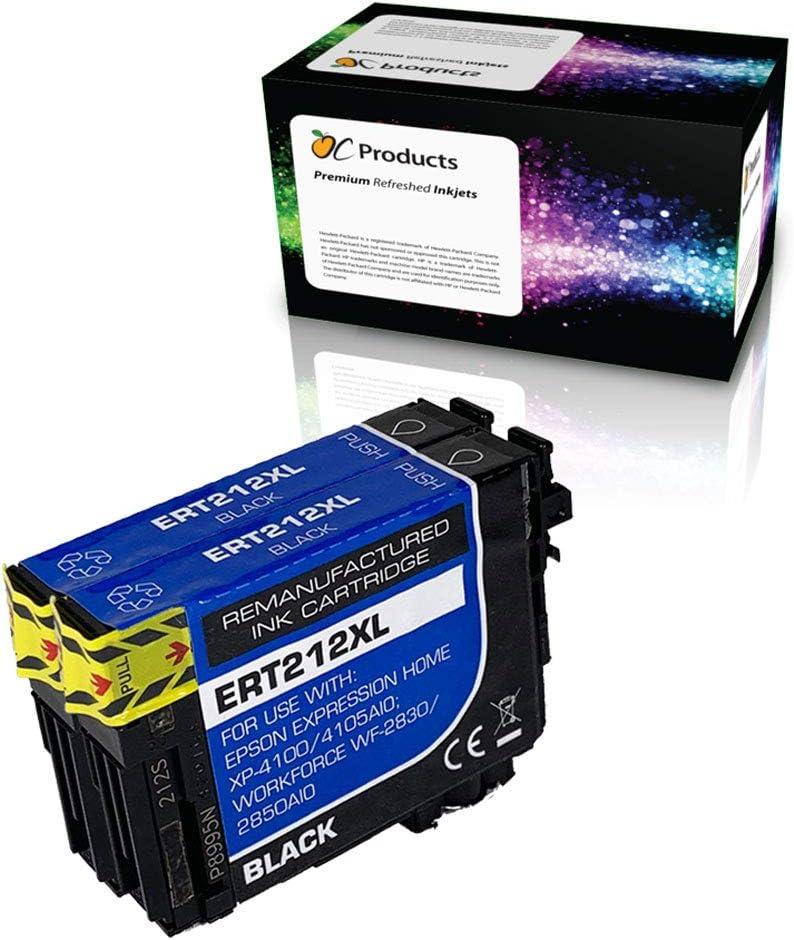 Remanufactured Ink Cartridge Replacement 2 Pack for Epson 212 212XL for XP-4100 XP-4105 WF-2830 WF-2850 (2 Black)