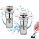 2 Pack Bathroom Sink Stopper for 1.06-1.50in, Universal Drain Filter with Hair Strainer, Universal Bathroom Sink Drain Pop Up Stopper for US Stainless Steel Floor Drain Filter