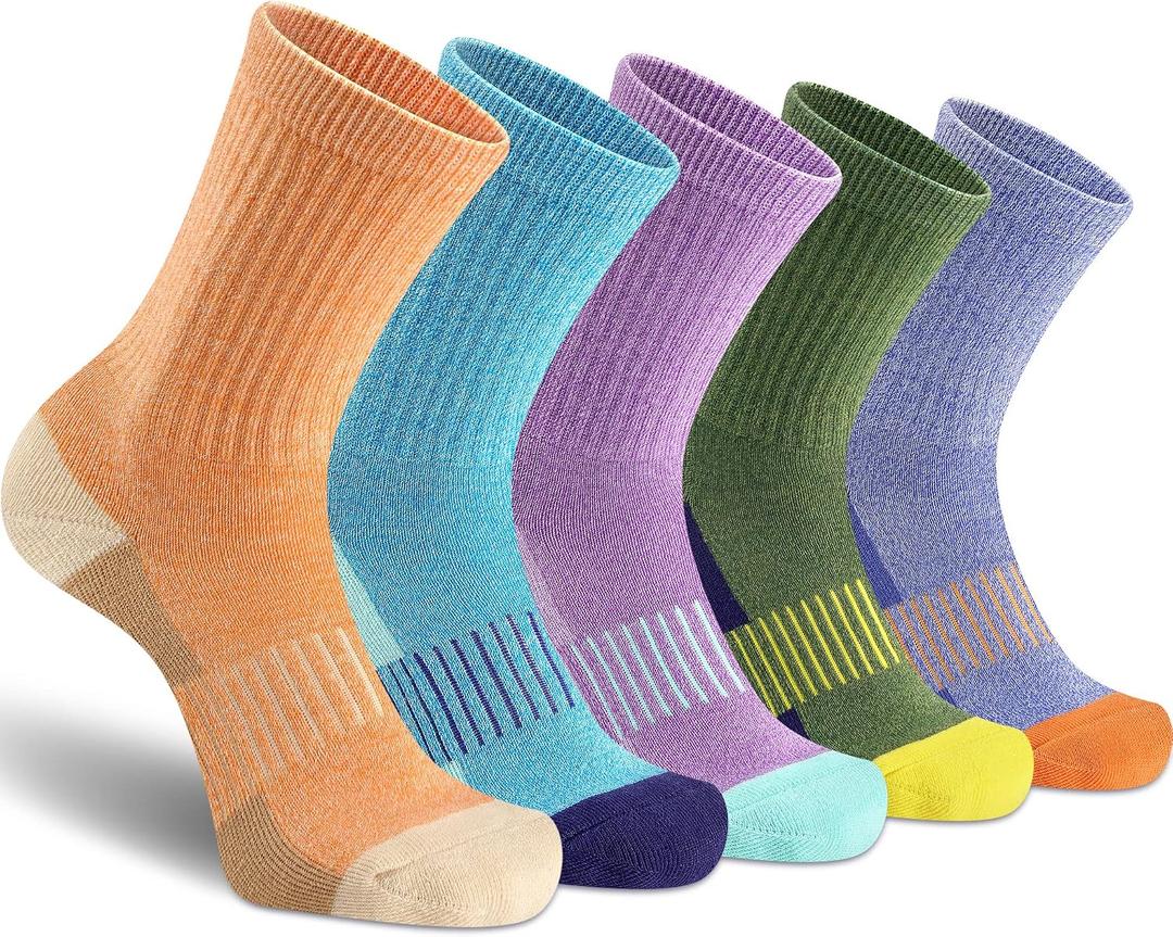 Gonii Women Socks Hiking Running Thick Cushion Athletic Crew Socks 5-Pair, Size 5-9