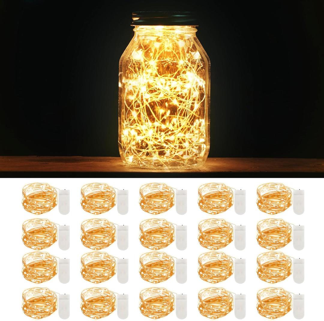 MUMUXI 20 Pack 3.3ft Fairy String Lights Battery Operated, Mini LEDs for Party Wedding Centerpiece Decorations, Crafts, Mason Jar Firefly Lights, Warm White (Copper)