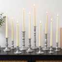 Mumufy Matte Candlestick Holders, Metal Wedding Taper Candle Holders Vintage Candles Stand Set, Candle Stick Decor for Mantel Table Centerpiece Wedding Dining Table Decor Mantelpiece(Silver,10 Pcs)