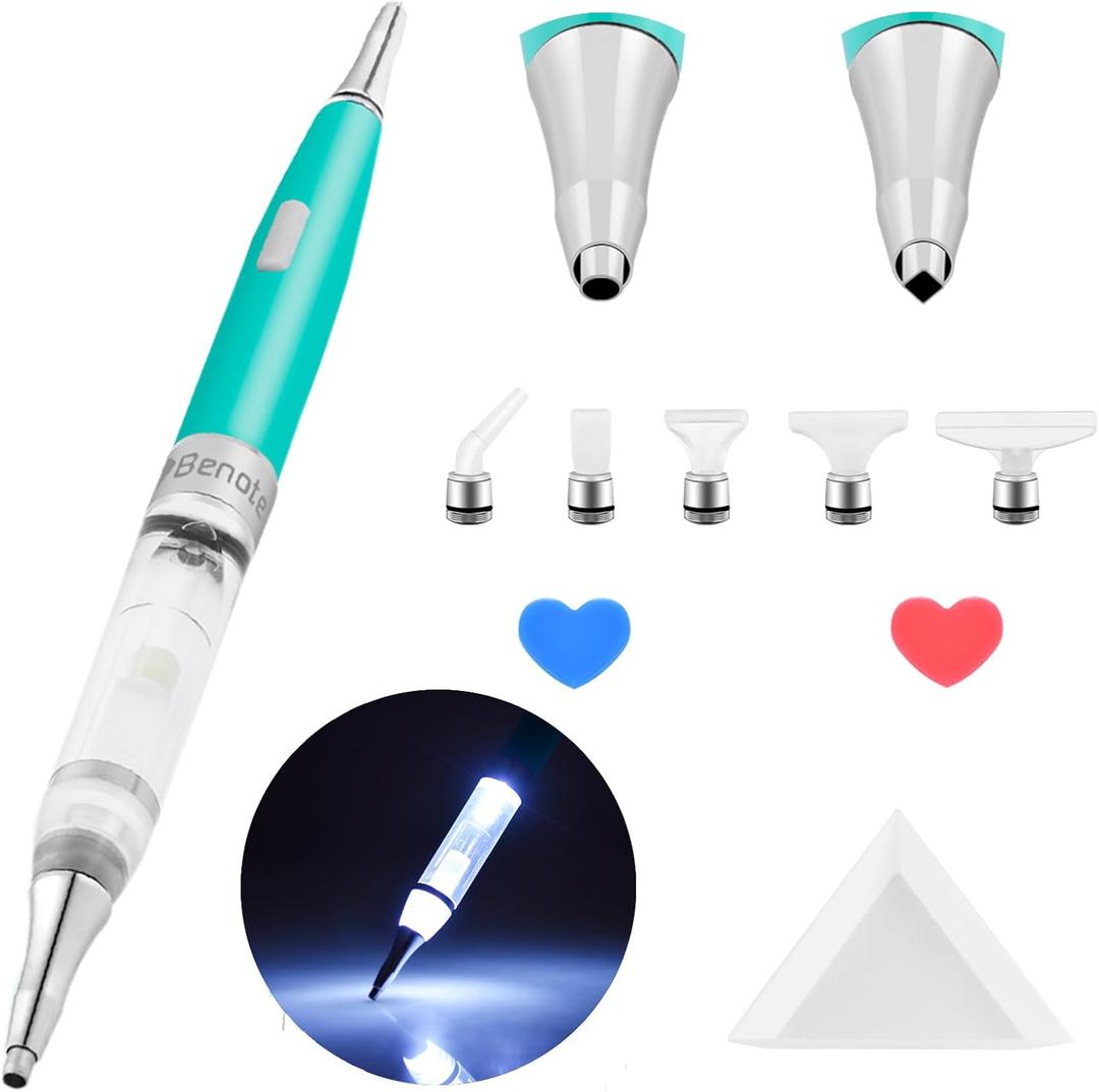benote Original Diamond Art Painting Pen Lighted Drill Pen 2.0 Metal Sticky Pen Tips, Diamond and Painting Accessories with Multi Replacement Pen Heads and Wax - B7 Turquoise