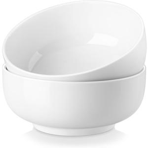 MALACASA Salad Bowls Set, 44 OZ (7") Large Soup Bowls Cereal Bowl for Kitchen, White Ceramic Bowls Set of 2, Dishwasher & Microwave Safe,Series REGULAR