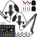 Podcast Equipment Bundle for 2, Audio Interface with Voice Changer Condenser Microphones for Gamer, All-in-One Audio Mixer Perfect for Live Streaming, Singing, YouTube, Gaming