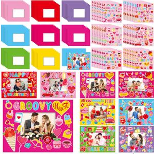 Jetec 48 Sets Valentines Picture Frames Craft Kit DIY Photo Frames Sticker Craft Make Your Own Paper Picture Frame for Home Activities Party Favors Decorations(Pink)