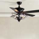 50" Crystal Ceiling Fan with Lights and Remote, Black Vintage Chandelier Fan Light with Wood Blades, Reversible Motor, 6-Speed, Timer, Retro Gothic Fandelier for Bedroom Living Room, 50in
