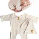 Newborn Baby Photography Bodysuits Outfits Boy Girl Infant Photo Crochet Romper Outfit (Beige)
