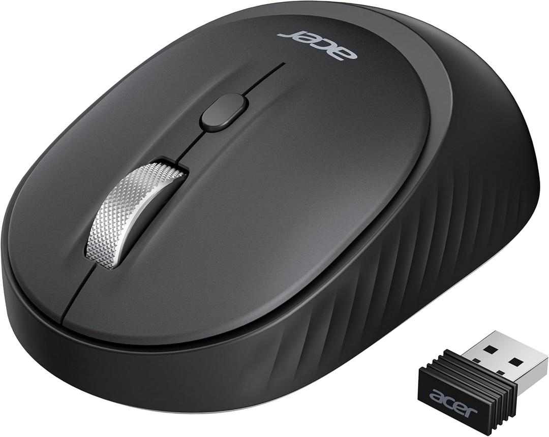 acer Bluetooth Wireless Mouse for Laptop, Computer Mouse Wireless (BT5.2+2.4GHz), Small to Medium Size, Left & Right Handed Office USB Mice with USBA Receiver, 4 Buttons, Compatible with PC, Desktop (Black)