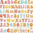 260 PCS Groovy Bulletin Board Letters for Classroom 4” Letters Combo Pack Set Groovy Retro Hippie Classroom Decorations Daisy Alphabet Numbers Symbols Letters Bulletin Cutouts Card for Classroom Decor