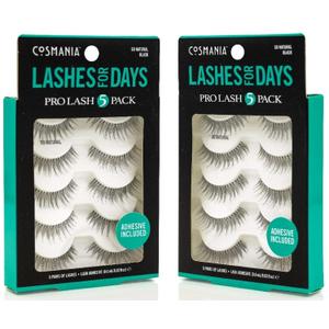 Cosmania Lashes for Days False Eyelashes (So Natural) - Easy to Apply, Natural Looking | Noticeably Fuller Looking Lashes | Adhesive Included (5 Pack/2 Pair - Black)