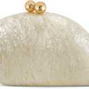Acrylic Seashell Clutch Purse for Women, Elegant Marble Evening Bag with Gold-Tone Magnetic Clasp, Wedding Party Clutch Handbags, White