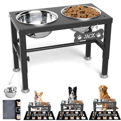 SHAINFUN Elevated Dog Bowls with Mat for Medium Large Dogs, Raised Dog Bowl Stand with 2 Stainless Steel 58oz Bowls, Tall Dogs Food Water Bowl Holder