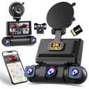 360° Dash Cam, 4 Channel Camera for Car, Front and Rear Inside 2K FHD Dashcam, WiFi and App Control, Free 64GB Card, Night Vision, Loop Recording, G-Sensor, 24/7 Parking Mode