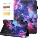 7" Kindle Fire 7 Tablet Case 9th/7th/5th Generation (2019/2017/2015 Release) with Stand Pencil Holder [Auto Wake/Sleep] Slim Smart Magnetic Folio PU Leather & TPU Back Cover, Rainbow Galaxy