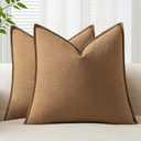 EMEMA Decorative Linen Throw Pillow Covers 24x24 Inch Brown Boho Farmhouse Neutral Couch Throw Pillows for Bed Pack of 2 Accent Pillowcase Modern Sofa Cushion Livingroom Home