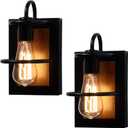 Farmhouse Wall Sconces Lamp Set of Two,Modern Industrial Wall Sconces Lighting Indoor with E26 Base Faux-Wood Color Matte Black Finish,Vintage Wall Mount Light Fixture for Bedroom Living Room Stairway