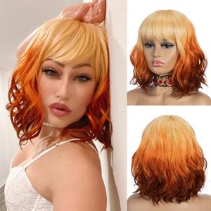 NOBLE Short Bob Wigs with Bangs for Women 3 Tone Ombre Color Synthetic Shoulder Length Curly Wavy Blonde to Orange to Ginger Wig Natural Looking Heat Resistant Colorful Daily Party Cosplay Bob Wigs. (12 Inch (Pack of 1)) NOBLE Short Bob Wigs with Bangs for Women 3 Tone Ombre Color Synthetic Shoulder Length Curly Wavy Blonde to Orange to Ginger Wig Natural Looking Heat Resistant Colorful Daily Party Cosplay Bob Wigs. (12 Inch (Pack of 1))