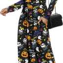 LILBETTER Women Long Sleeve Deep V Neck Loose Plain Long Maxi Casual Dress (Black, S)