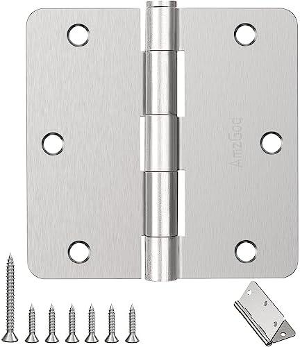 AmzGod Door Hinges Brushed Nickel - 12 Pack 3.5 Inch Rounded Interior Satin Nickel with 1/4" Radius Corners - 3 1/2 Inches Silver Residential Standard Door Hardware