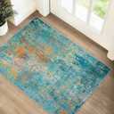 RELEANY Washable Area Rugs 2'x3' Non-Slip Modern Abstract Soft for Living Room Entryway Bedroom Nursery, Print Pattern, Teal Blue Green Orange Rust Red Colorful