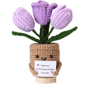 3 x RovyFota Crochet Tulip Gift – Handmade Present for Boyfriend, Girlfriend, Husband, or Wife – Perfect for Anniversary, Birthday, or Christmas – “Thank You” Gift for Him or Her (Purple)