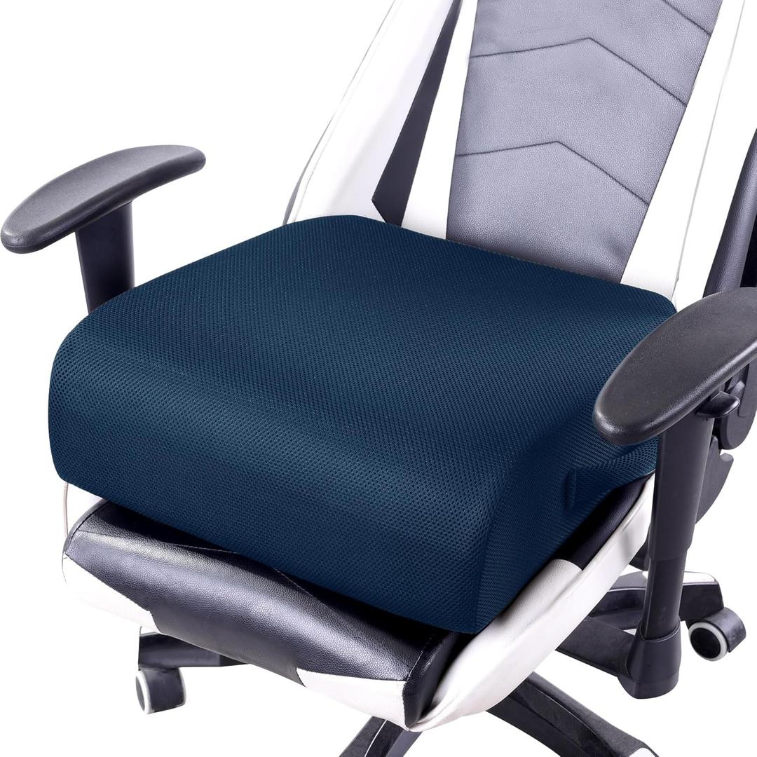 MABOZOO Extra Thick Chair Cushions, Office Chair Booster Seat Cushion to Raise Seat Height for Pain Relief,18 x 16 x 6 inch Non Slip Memory Foam Thick Cushion with Carry HandleNavy Blue