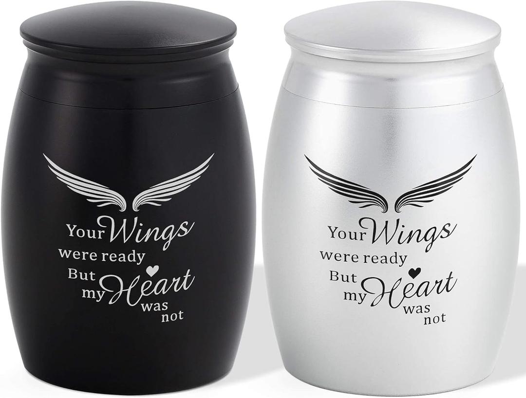 LINES ARTE 2.67 Inches Small Urns for Human Ashes Keepsake Set of 2, Mini Wings Cremation Urns for Human Ashes Adult Male or Female