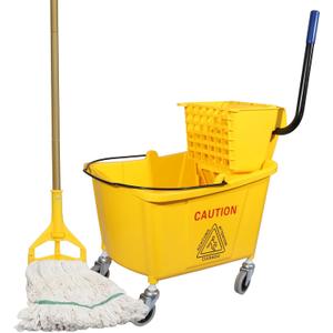 Commercial Mop Bucket with Side-Press Wringer for Floor Cleaning, 35 Quarts, Yellow, Including One Commercial Mop