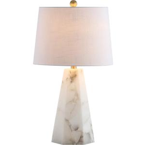 JONATHAN Y 25.5" Natural Alabaster/Brass Gold Modern Table Lamp for Bedroom, White Linen Shade, Contemporary Bedside Nightstand Lamp for Living Room, LED Bulb Included JYL6205A