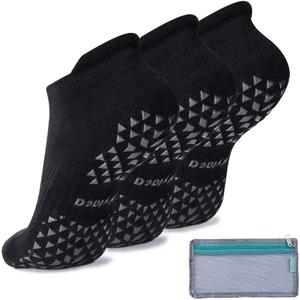 Hylaea Unisex Non Slip Socks with Grip for Yoga, Hospital, Pilates, Barre | Ankle, Cushioned (3 Pairs Black)