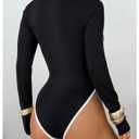 Milumia Women's Sexy Deep V Neck Long Sleeve Bodysuit Tee Tops