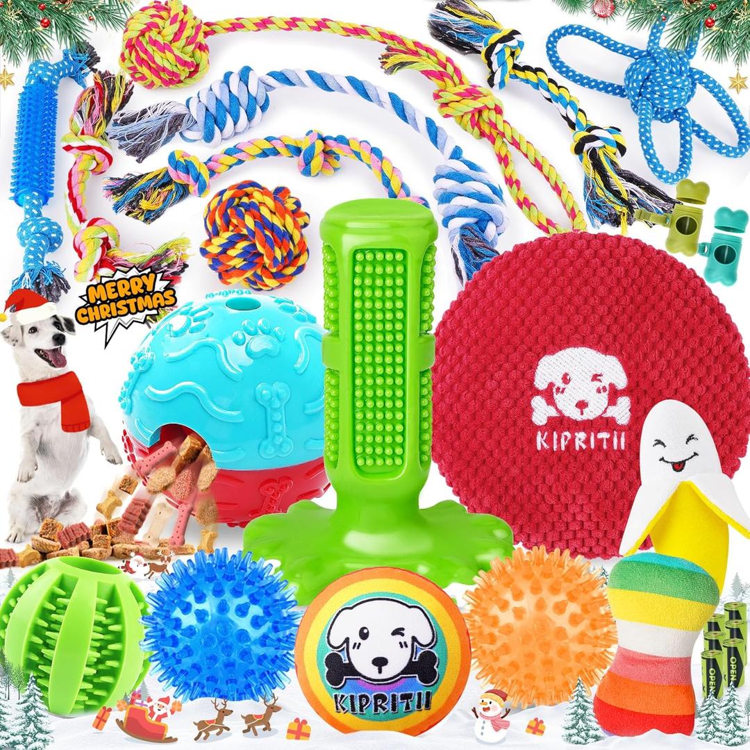 KIPRITII 25 Pack Various Puppy Dog Toys for Teething, Entertainment & Interaction, Puppy Chew Toys Pack with Rope Toy, Treat Balls and Dog Squeaky Toys for Puppies & Small Dogs