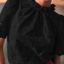 PRETTYGARDEN Summer Tops for Women 2026 Short Sleeve Embroidered Eyelet Shirts Dressy Casual Blouses Spring Fashion Clothes (Black, L)