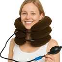 Neck Stretcher for Instant Neck Pain Relief - Neck Support Brace Adjustable & Inflatable Cervical Neck Traction Device - Neck Decompression Devices for Home Use (Brown)