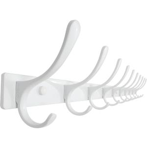 SKOLOO Wall Mounted Coat Rack - 10 Hooks, Heavy Duty, Stainless Steel, Metal Wall Hangers, Sturdy Coat Hooks for Hanging Coats, Jacket, Clothes, Hat, White