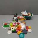 130Pcs Kitchen Playset, Toddler Pretend Cooking Play Pots, Pans, Utensils Cookware, Daily Food Fruit Veges, Shopping Storage Basket, Dessert, Prop Money, Learning Gift for Child (White)