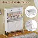 Shoe Cabinet with 2 Flip Drawers Freestanding Shoe Organizer with 2 Fabric Drawers Farmhouse Flip Shoe Storage Cabinet Narrow Shoe Rack Cabinet for Entryway, Hallway, Living Room, White, 29.5"L X 8.7"W X 43.8"H